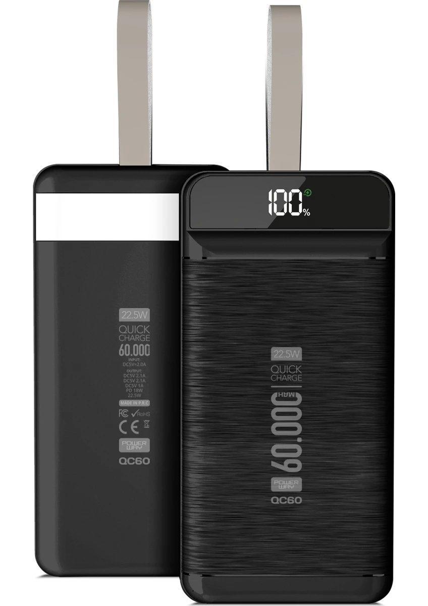 Powerway Pd 22.5W 60.000 Mah 3.0 Hızlı Şarj (Gerçek 60.000 Mah ) QC60 Powerbank